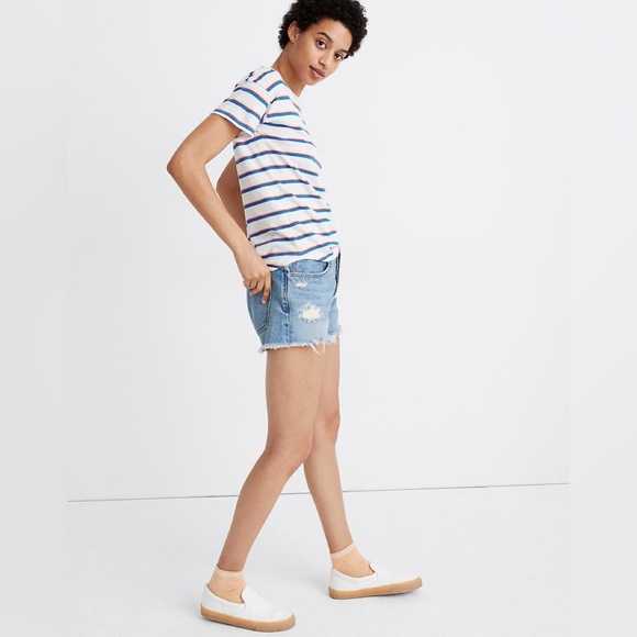 Madewell | rib crewneck tee in rock wood stripe size s small - Picture 4 of 12